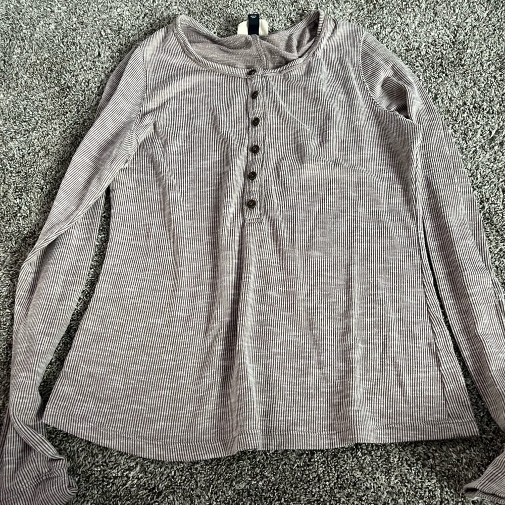 Striped Gray Button-Up Women's Top